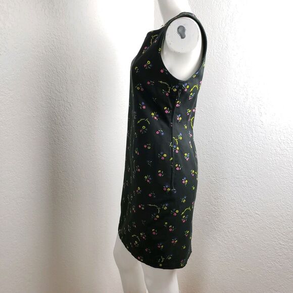 Moschino Jeans Shift Dress Floral Black Denim Mini US Sz 8 I42 Vintage 90s - Picture 3 of 8